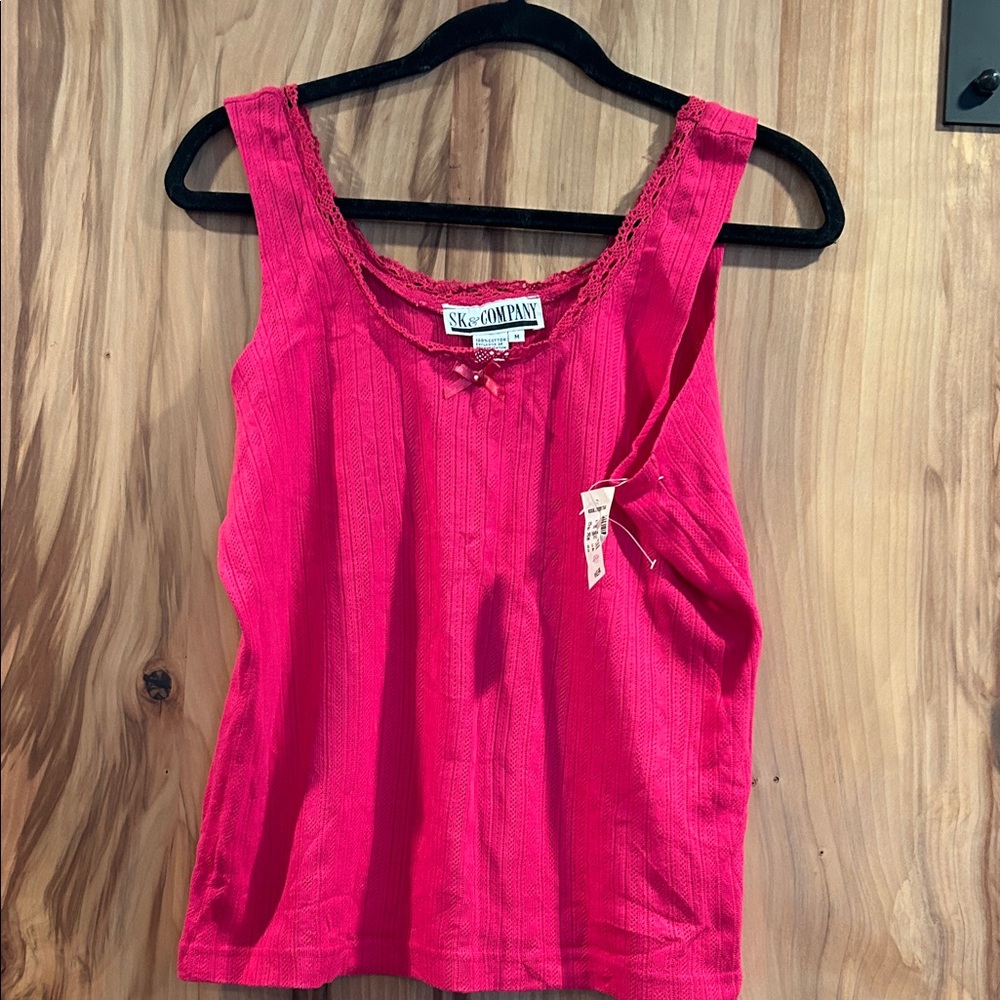 Ske & Company Hot Pink Lace-Trim Ribbed Tank